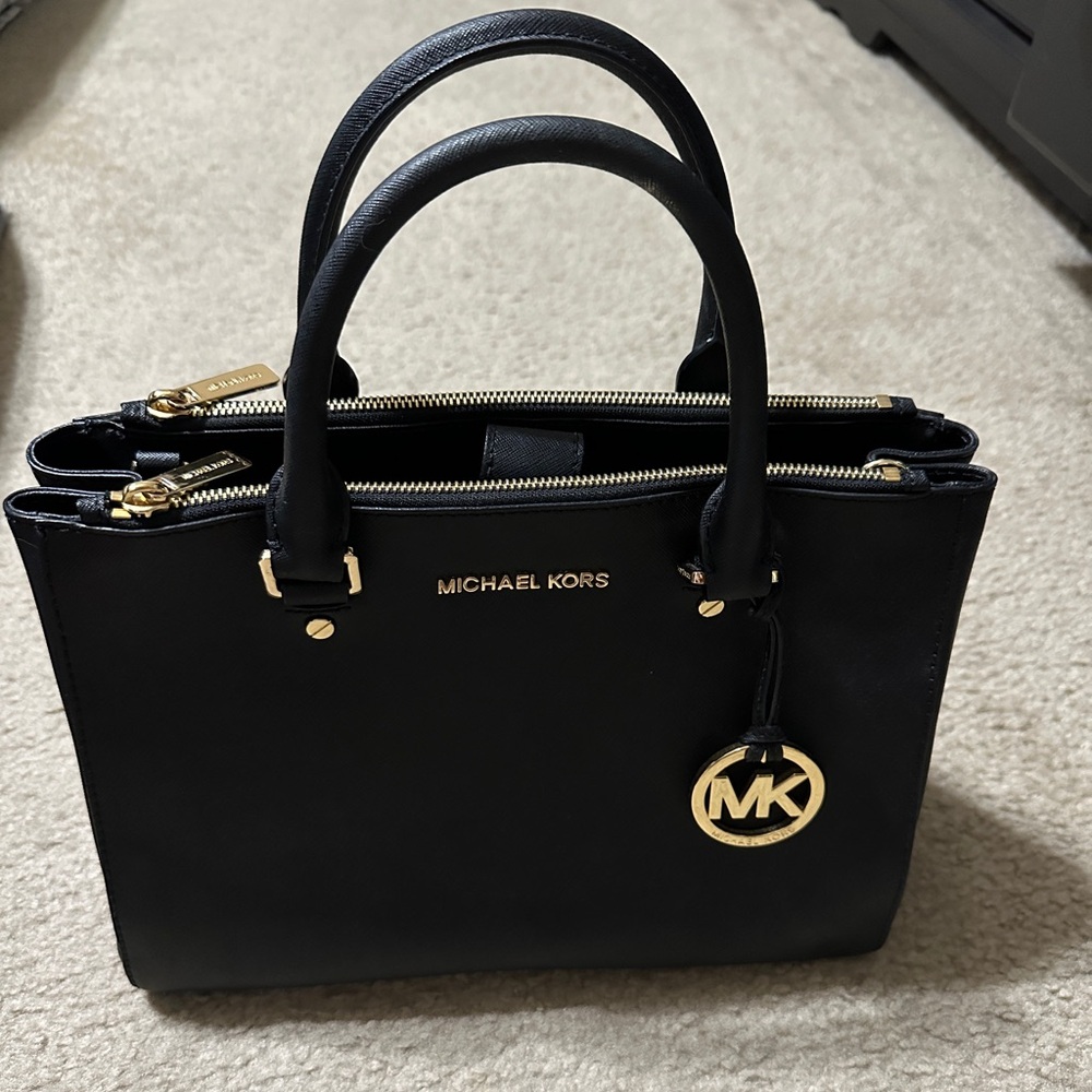 Large Michael Kors Black Satchel with Gold Accents